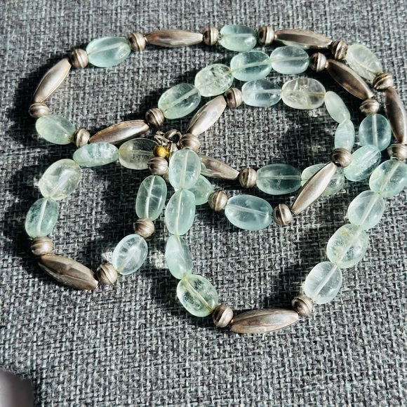 Aquamarine Gemstone Beaded Sterling silver Necklace 30” - Picture 1 of 7